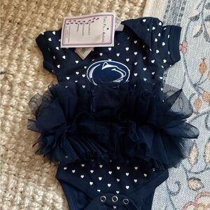 NWT PENN STATE Navy Heart Print Baby Onesie with Tulle Skirt